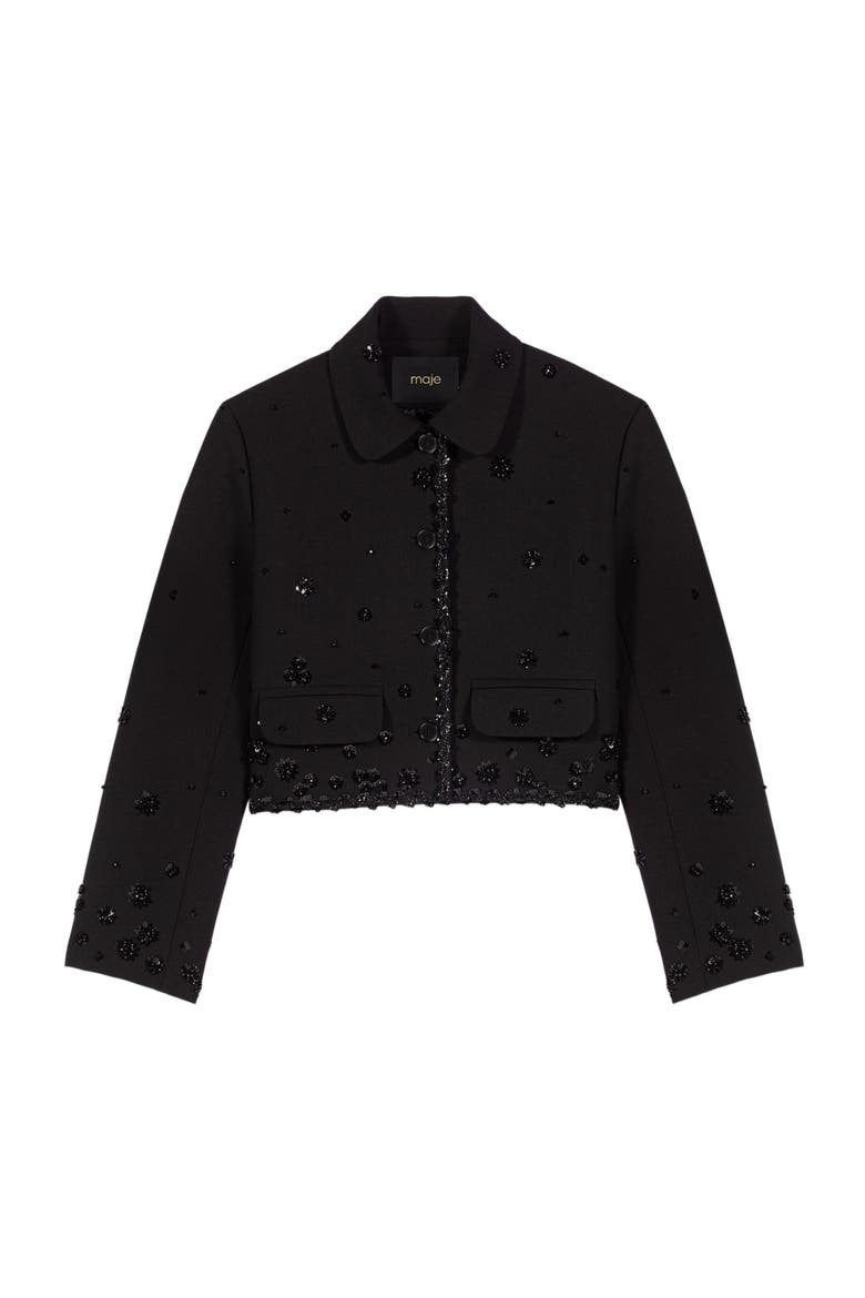 Short embroidered jacket, Main, color, Black