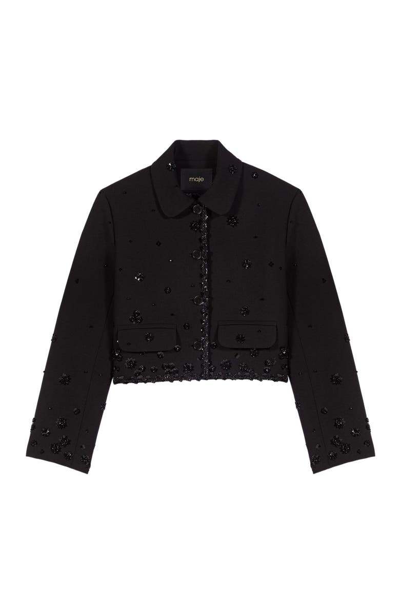 maje Short embroidered jacket, Main, color, Black