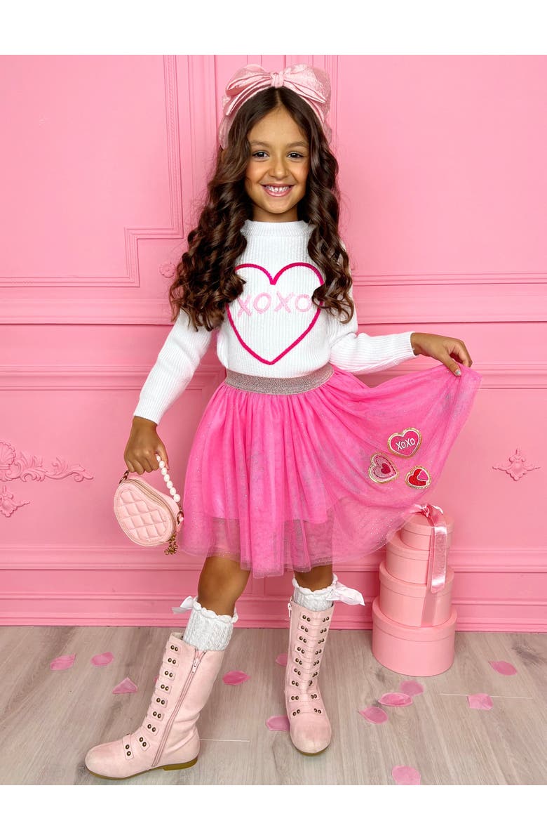 Mia Belle Girls Embroidered Sweater and Heart Patch Tutu Skirt Set, Alternate, color, Pink