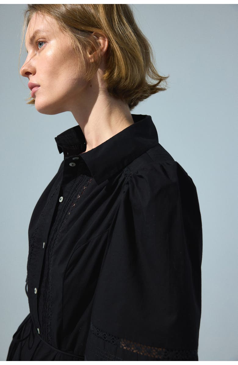 H&M Pintucked Cotton Shirt Dress, Alternate, color, Black