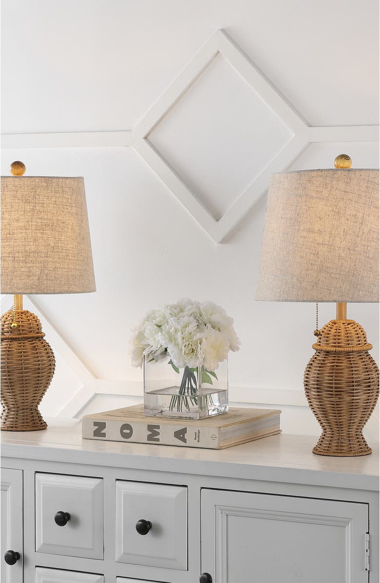 JONATHAN Y Margie Wicker 20.5" Bohemian Rustic Iron LED Table Lamp, Alternate, color, Natural