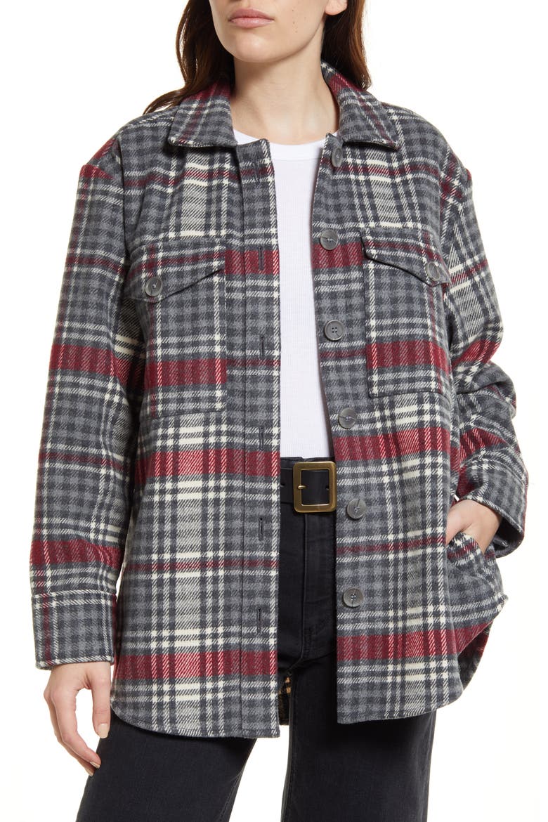 Plaid Shirt Jacket, Main, color, GREY LARGE IDA PLAID