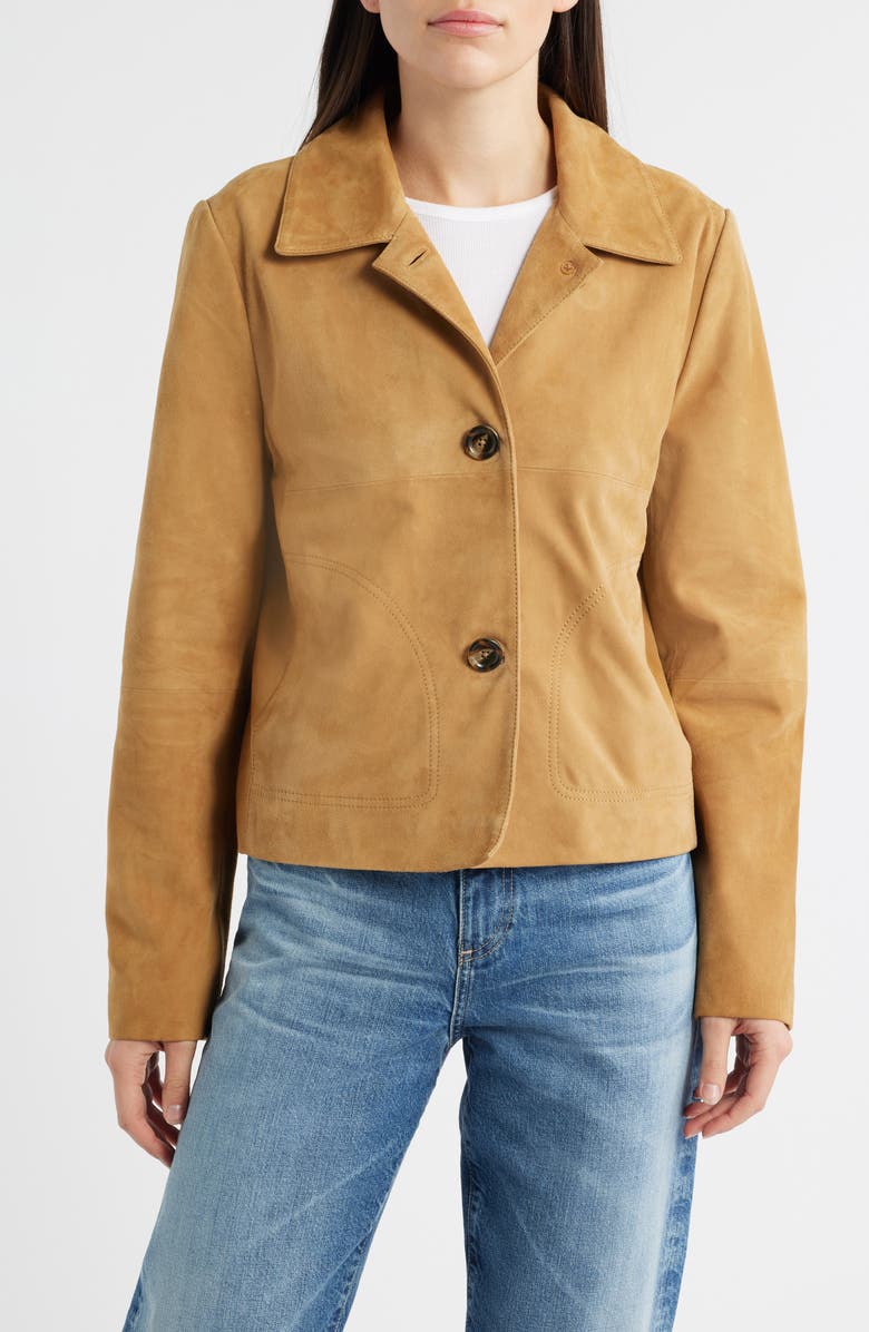 Bernardo Crop Suede Jacket, Alternate, color, Sand