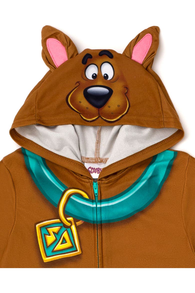 Scooby Doo Fleece Hooded One Piece Pajama, Alternate, color, Scooby Doo Brown