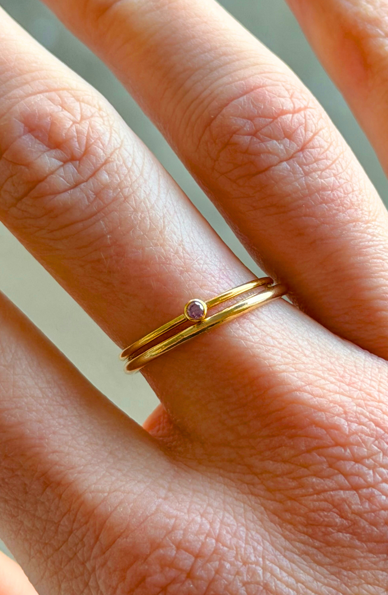 CUFFED BY NANO February Birthstone 14k Gold Filled Dainty Ring Stacking Set, Alternate, color, Gold
