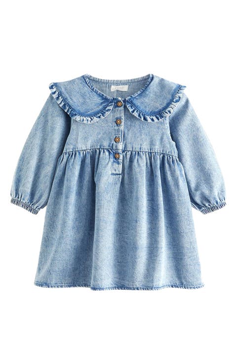 Kids' Ruffle Collar Cotton Denim Dress (Toddler & Little Kid)