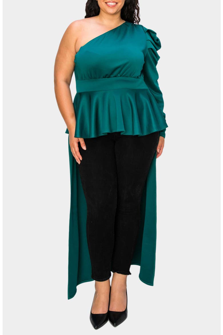 Nicolette One-Shoulder Peplum Top, Alternate, color, EMERALD