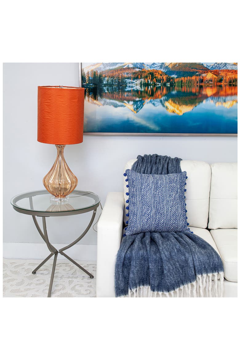 Pom Pom Trim Square Accent Pillow, Alternate, color, BLUE