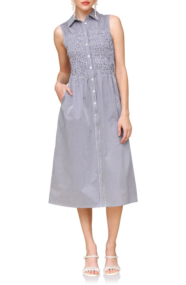 Avec Les Filles Smocked Sleeveless Shirtdress, Main, color,