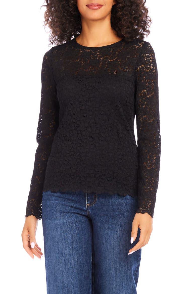 Scalloped Lace Top, Main, color, BLACK