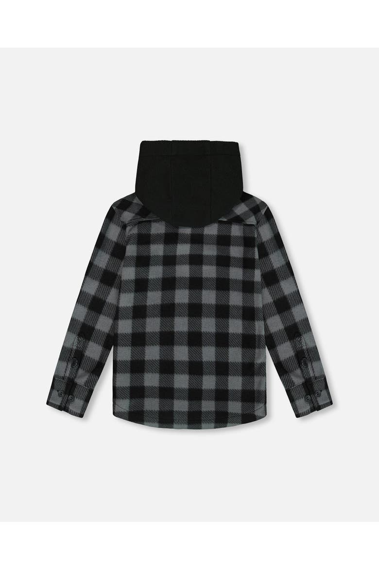 Boy's Polar Fleece Shirt With Hood Black Plaid, Alternate, color, Plaid Grey & Black
