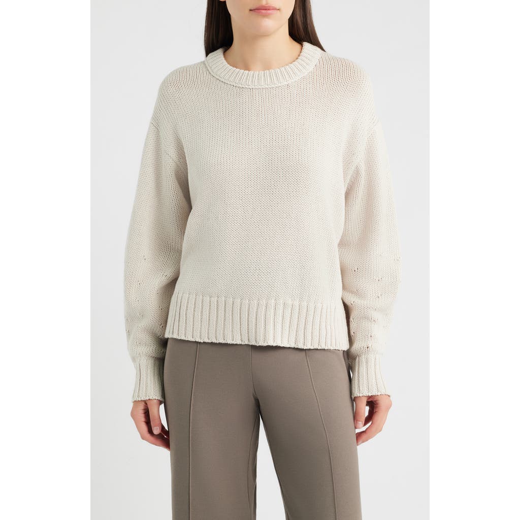 Eileen Fisher Organic Cotton Crewneck Sweater in Pale Stripe at Nordstrom, Size Large