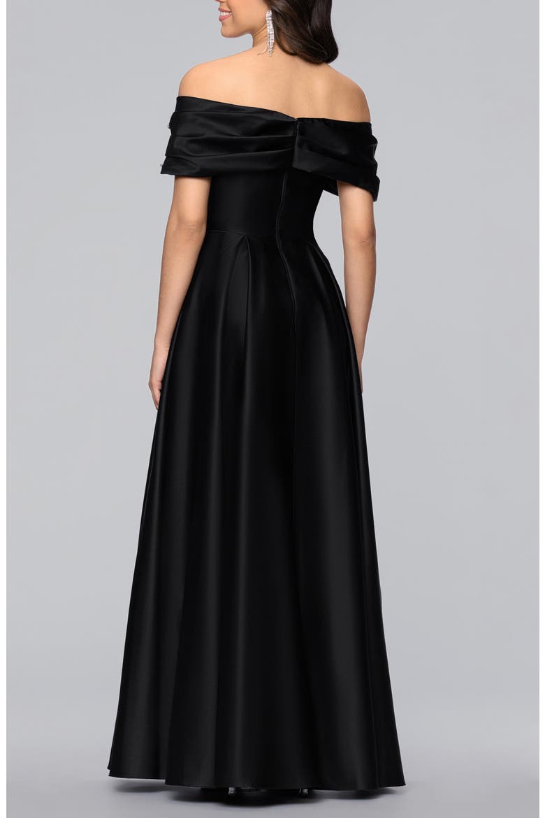 Rhinestone Off the Shoulder Satin Ballgown, Alternate, color, BLACK