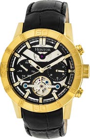 Heritor Automatic Hannibal Semi-Skeleton Leather-Band Watch