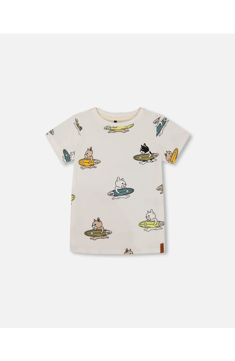 Deux par Deux Boy's Printed Organic Cotton Tee Multicolored Splash On Off-White, Main, color, 