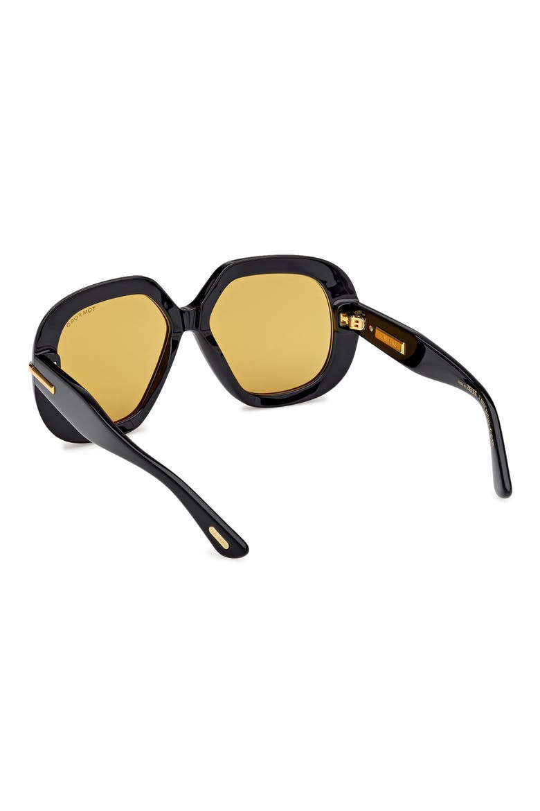 56mm Geometric Sunglasses, Alternate, color, SHINY BLACK / BROWN