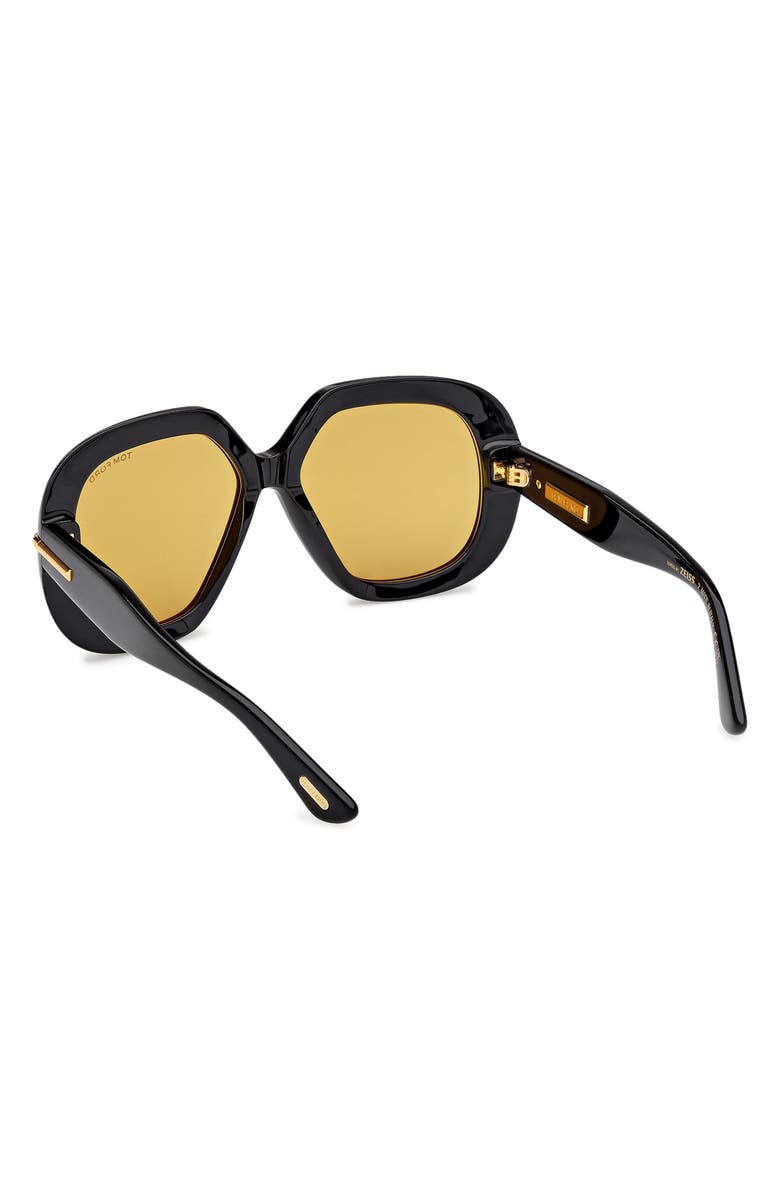 TOM FORD 56mm Geometric Sunglasses, Alternate, color, Shiny Black / Brown