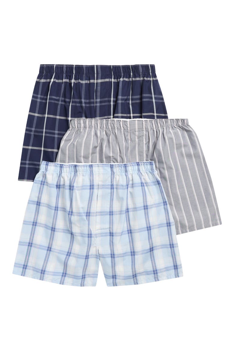 3-Pack Assorted Woven Boxers, Main, color, BLUE OLLIE PLAID MULTI