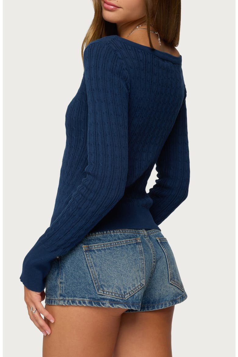 Larah Boat Neck Cable Knit Cotton Sweater, Alternate, color, NAVY