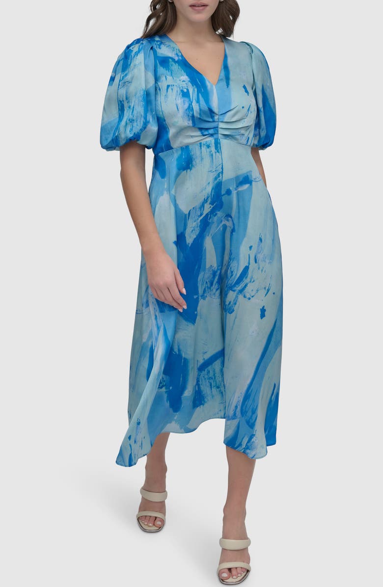 DKNY Print Puff Sleeve Midi Dress, Main, color, 