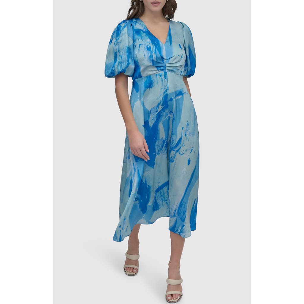 DKNY DKNY PRINT PUFF SLEEVE MIDI DRESS