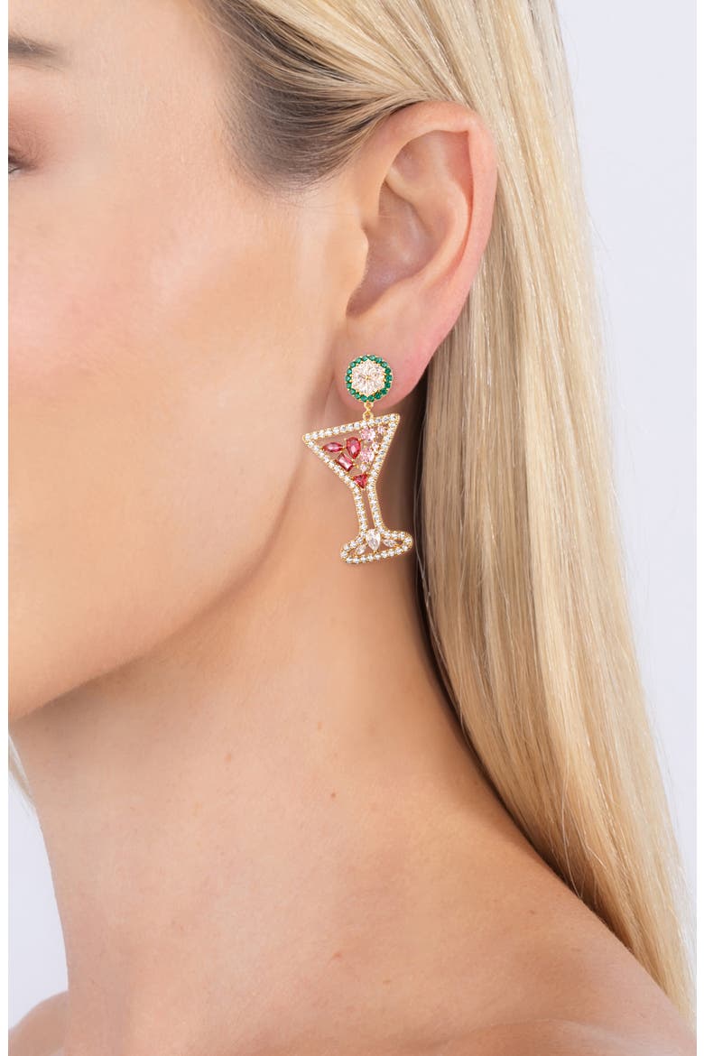 Martini Cubic Zirconia Drop Earrings, Alternate, color, GOLD