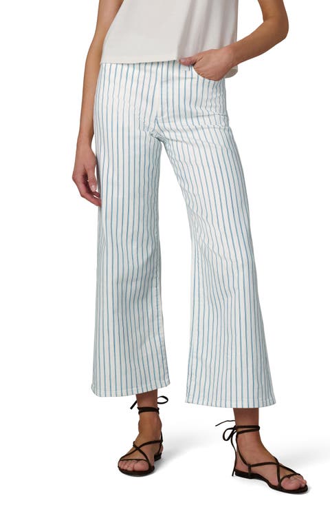 The Mia High Waist Ankle Wide Leg Jeans (Blue Multi Stripe)