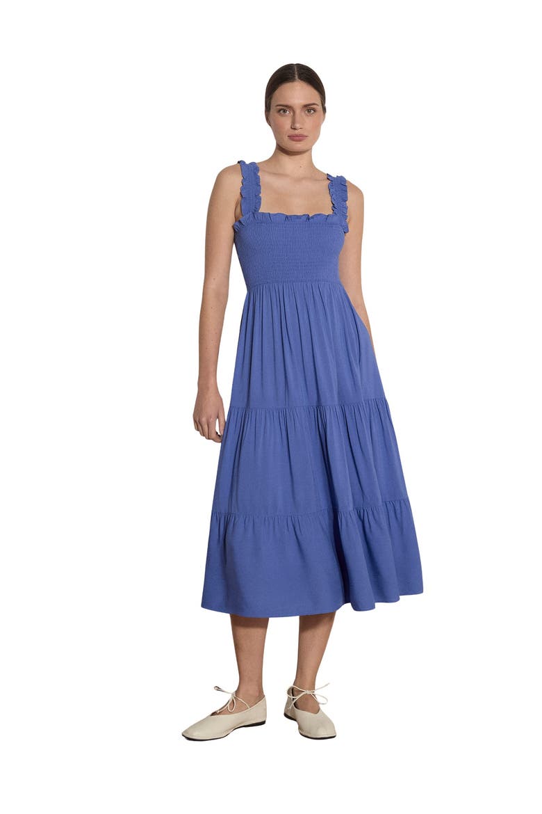 Slub Smock Tiered Midi Dress, Main, color, Purple
