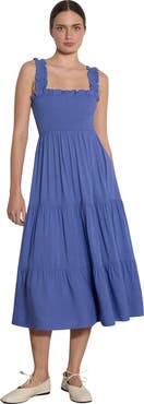 Apricot Slub Smock Tiered Midi Dress