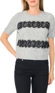 CeCe Lace Stripe Short Sleeve Sweater