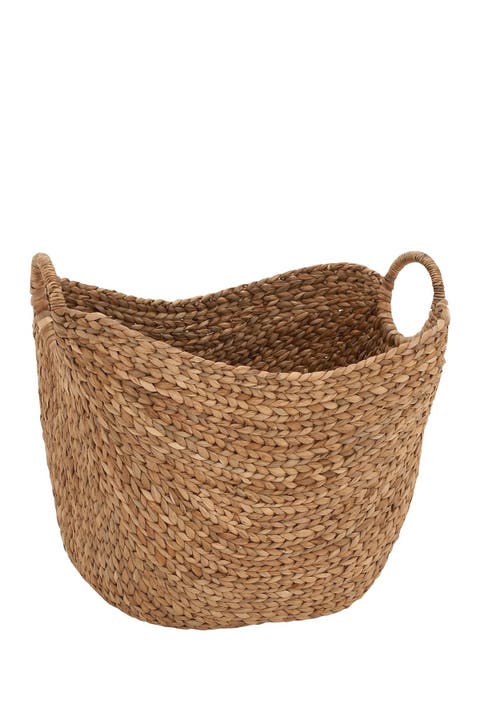 Brown Seagrass Contemporary Storage Basket with Ring Handles