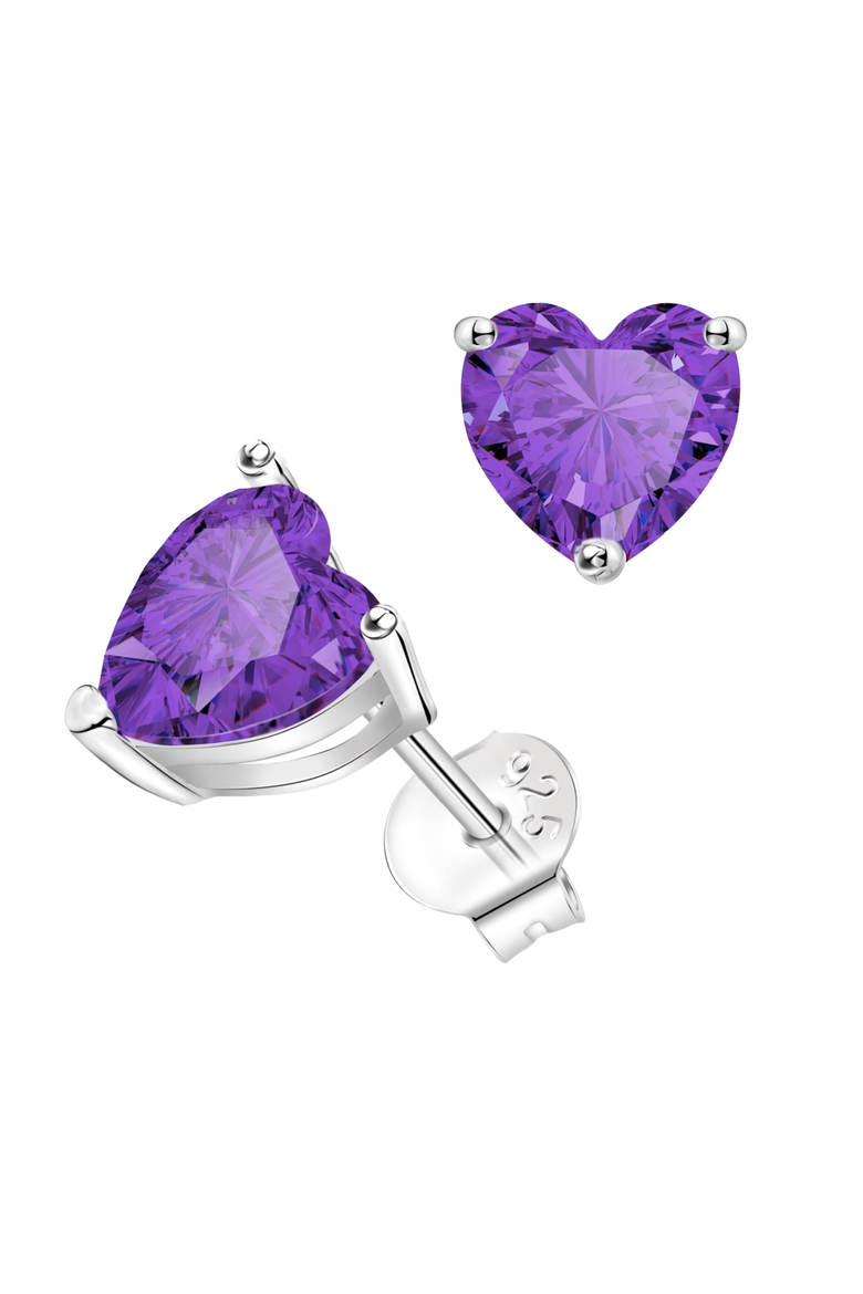 Sterling Silver Amethyst Heart Studs, Main, color, Silver