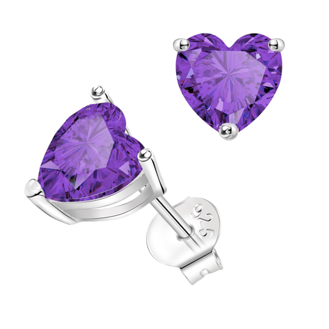 Sterling Silver Amethyst Heart Studs