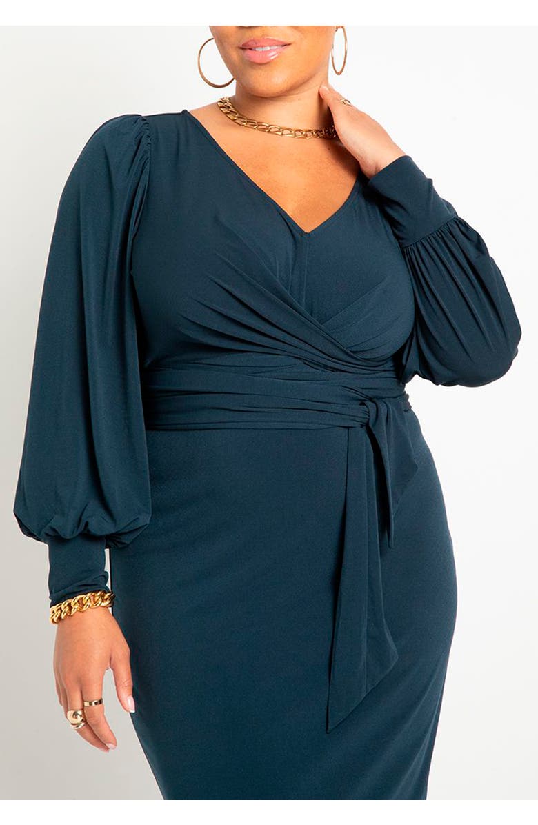 ELOQUII Cross Front Midi Dress, Alternate, color, Carbon