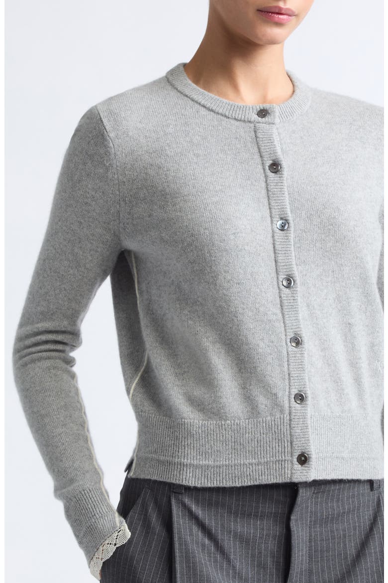 Lace Trim Recycled Cashmere Blend Cardigan, Alternate, color, GREY LACE
