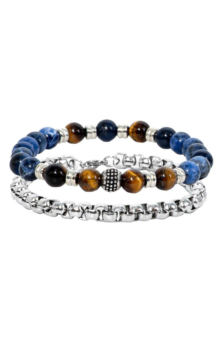 AMERICAN EXCHANGE ED HARDY Beige Silver Beaded Bracelet - Set of 2, Main, color, Multi/ Silver