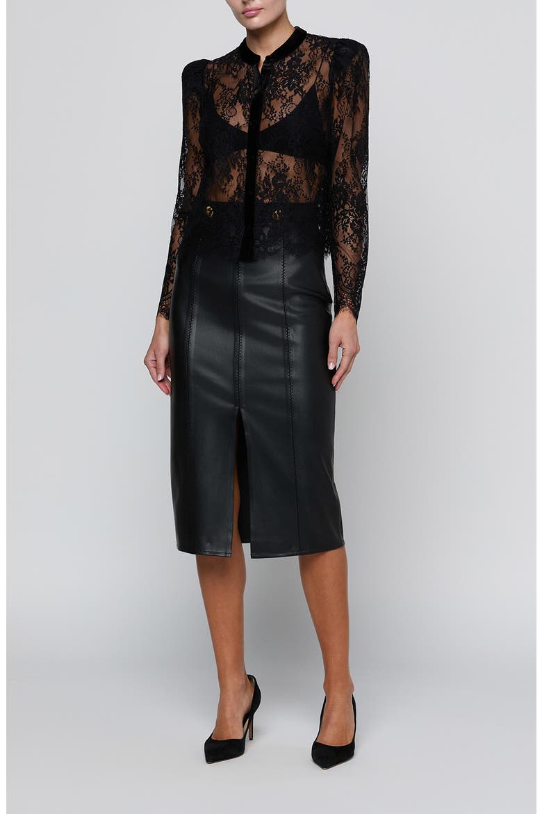 Dorothea Lace Top with Velvet Trim, Alternate, color, BLACK