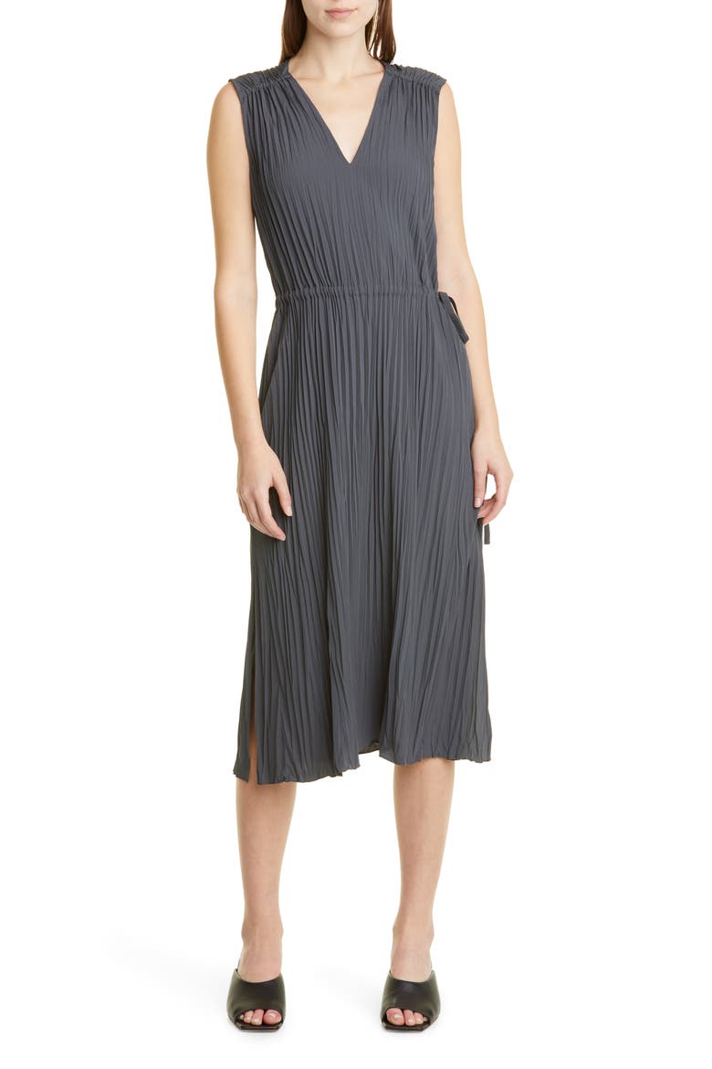 V-Neck Pleated Dress, Main, color, TIDE POOL
