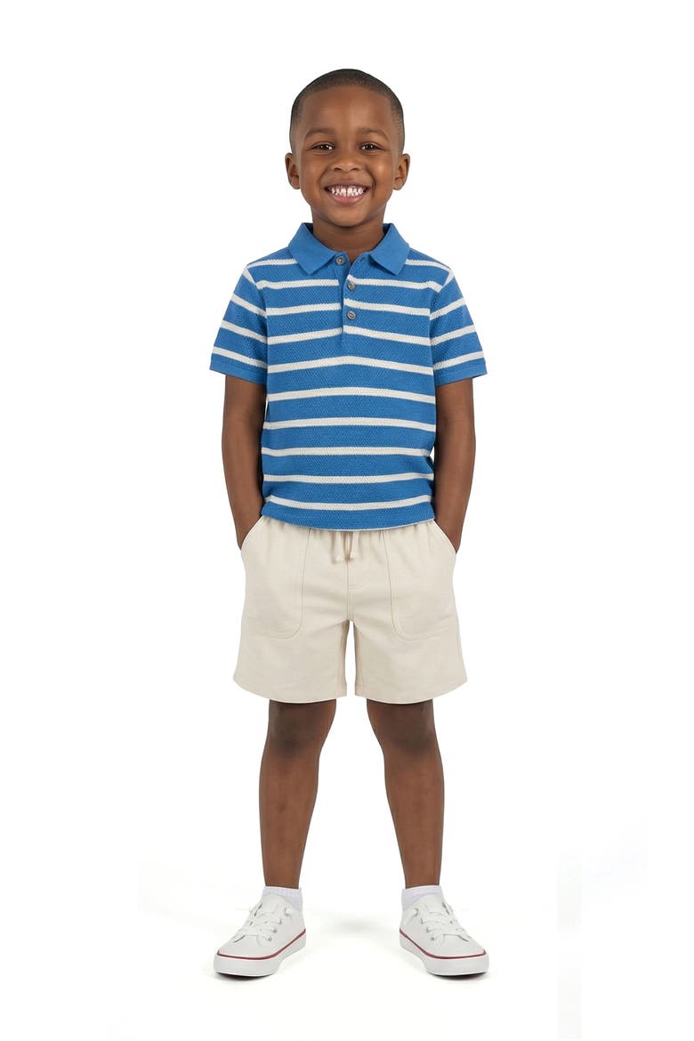 Kids' Stripe Textured Cotton Polo, Alternate, color, BLUE STRIPE