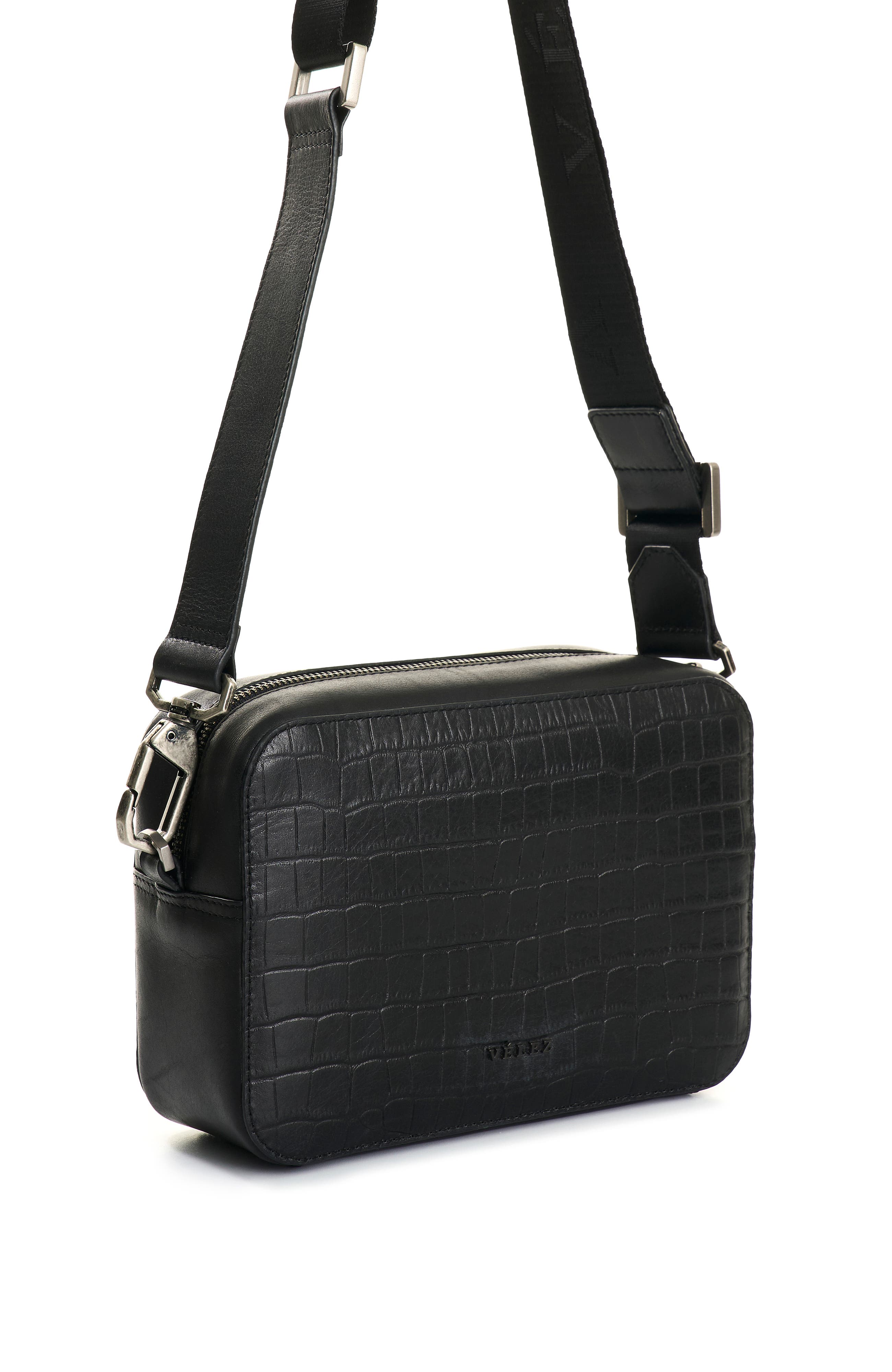 Velez Leather Crossbody Bag  with Adjustable Straps, Alternate, color, Black