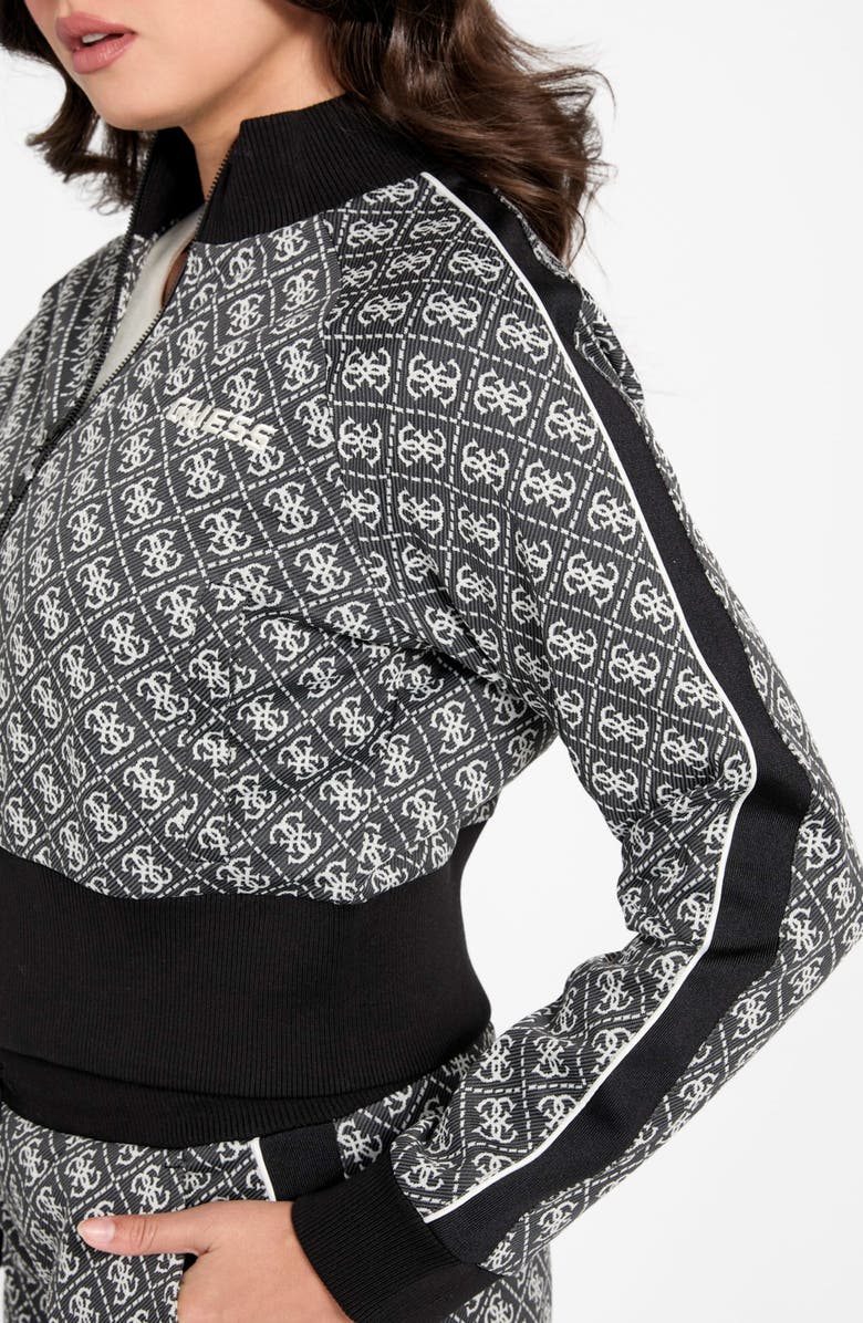 GUESS Sarah 4G Logo Zip Front Sweatshirt, Alternate, color, Silver