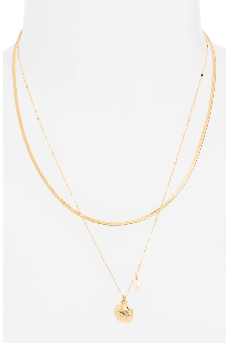 Set of 2 Shell & Freshwater Pearl Necklaces, Alternate, color, WHITE- 14K GOLD PLATED