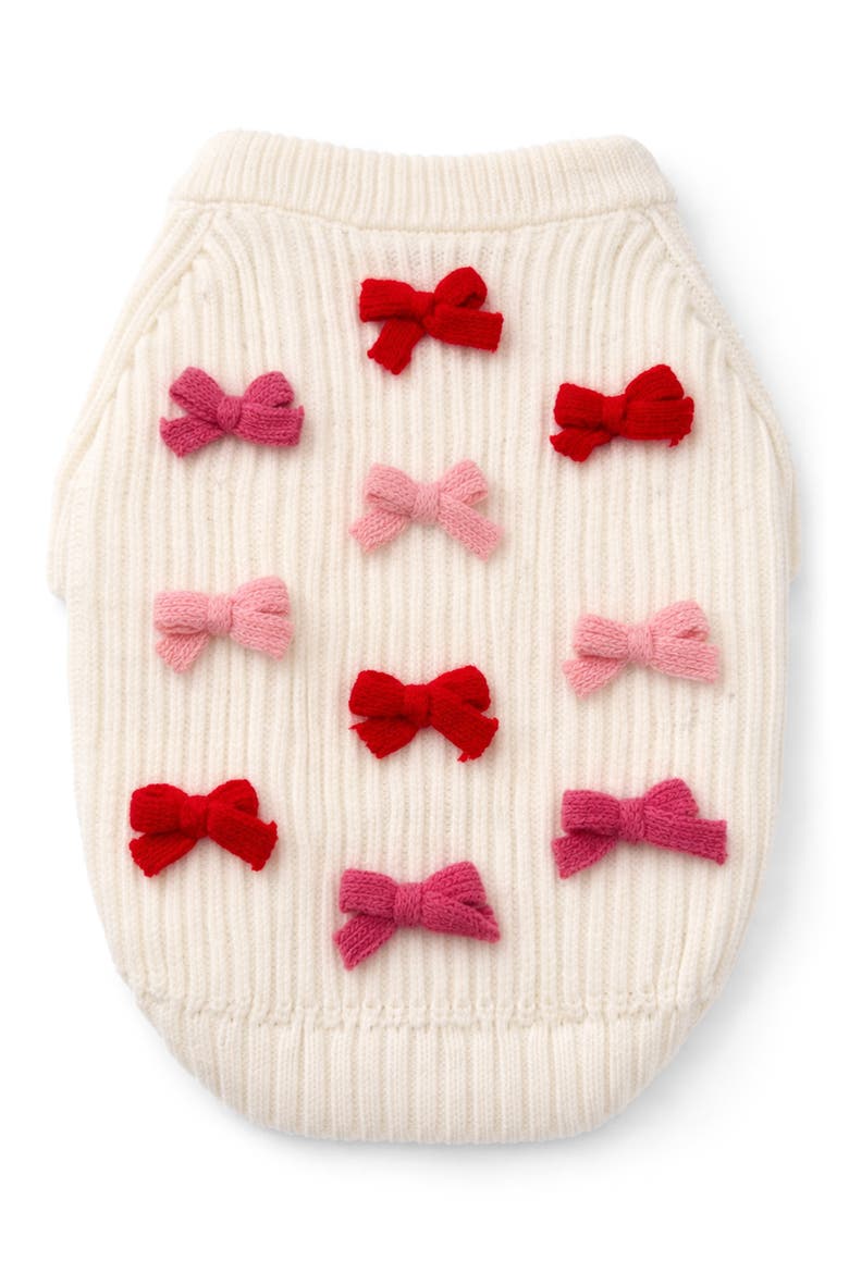 Bow 3D Icon Rib Dog Sweater, Main, color, CREAM