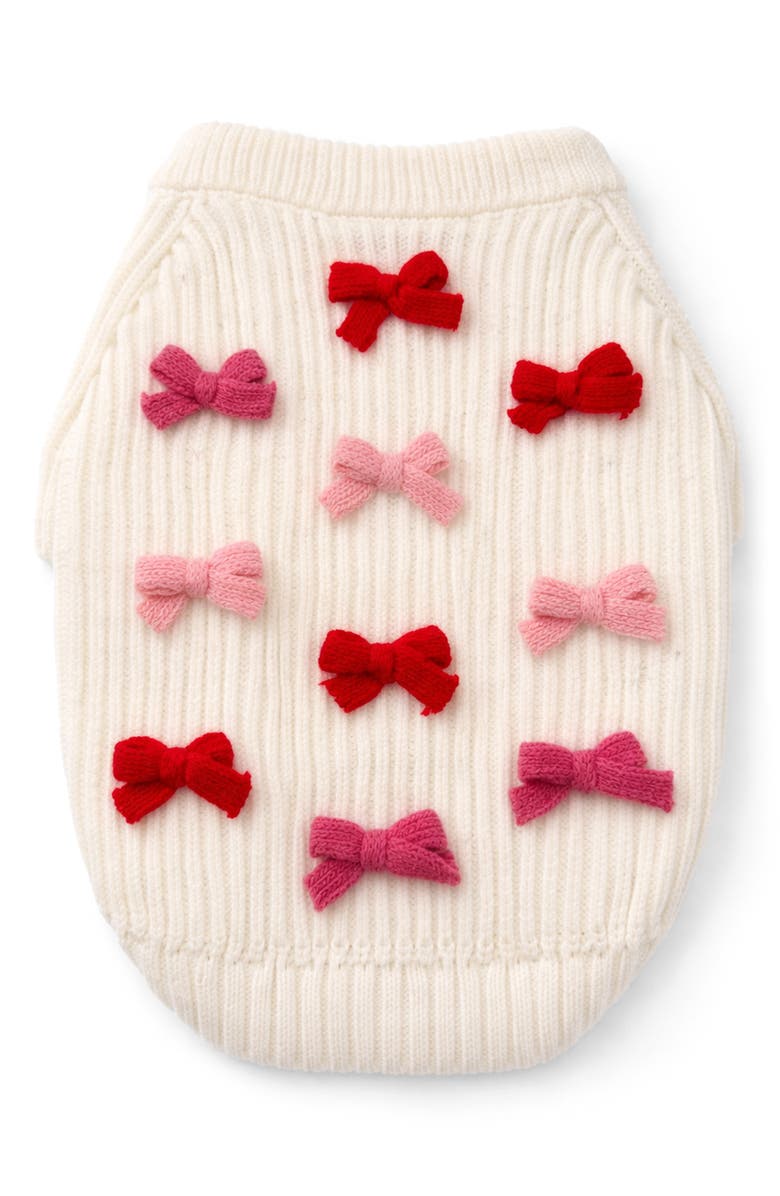 Found My Animal Bow 3D Icon Rib Dog Sweater, Main, color, Cream