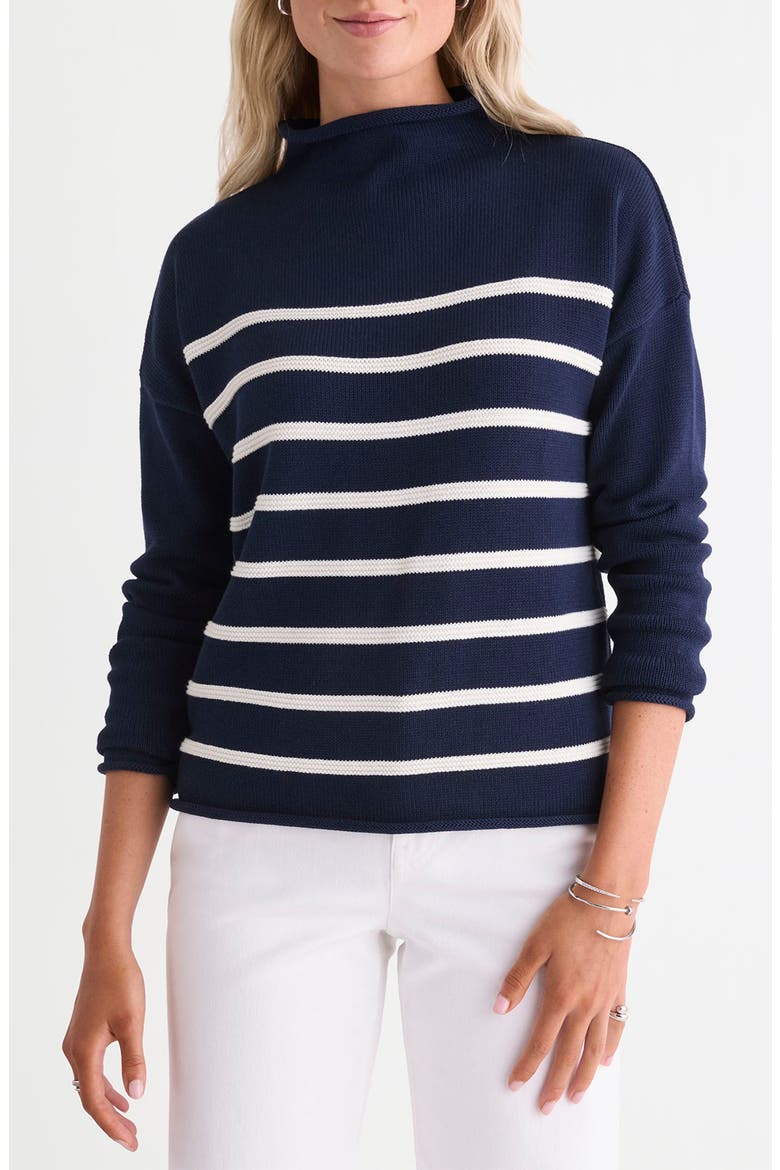 Striped Mock Neck Sweater, Main, color, NAUTICAL NAVY STRIPE