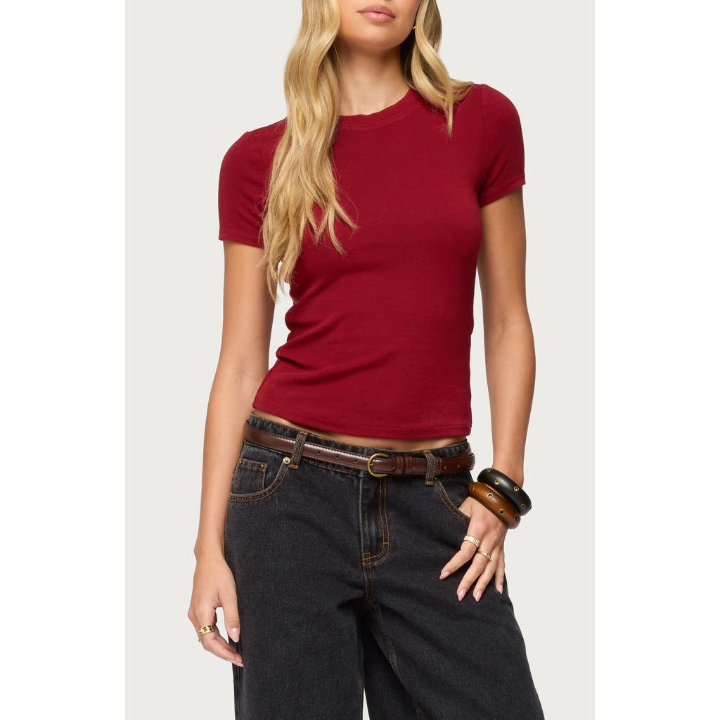 Edikted Daphney Rib T-shirt In Burgundy