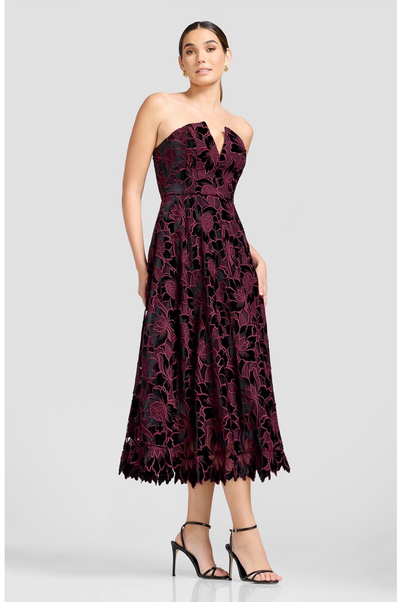 Briella Jacquard Floral Strapless Fit & Flare Dress, Alternate, color, DEEP PLUM MULTI