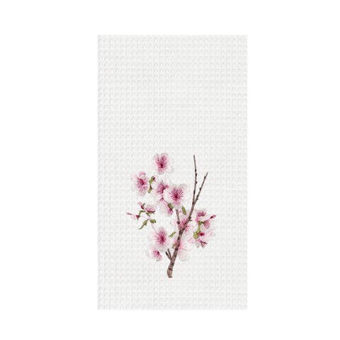 Cherry Blossom Pink Floral Waffle Weave Dishtowel