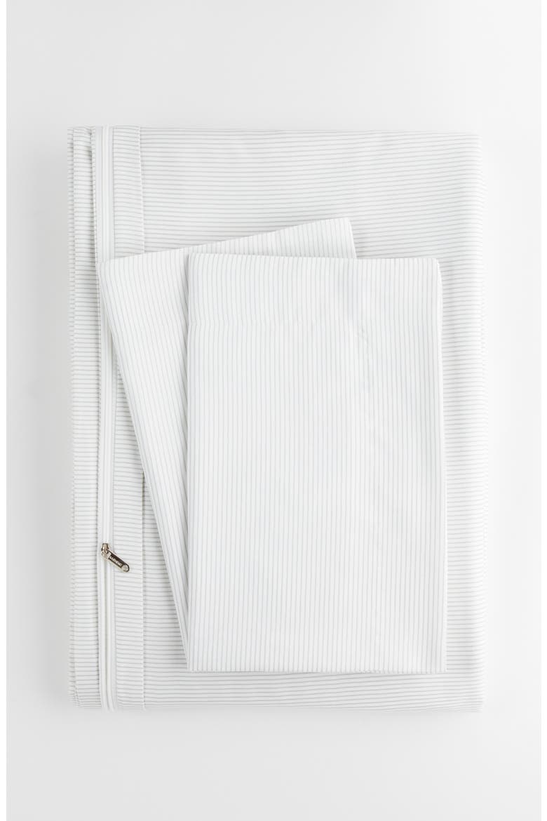 Home Spun Premium Ultra Soft Pinstriped Pattern 3-Piece Duvet Cover Set, Alternate, color, LIGHT GRAY