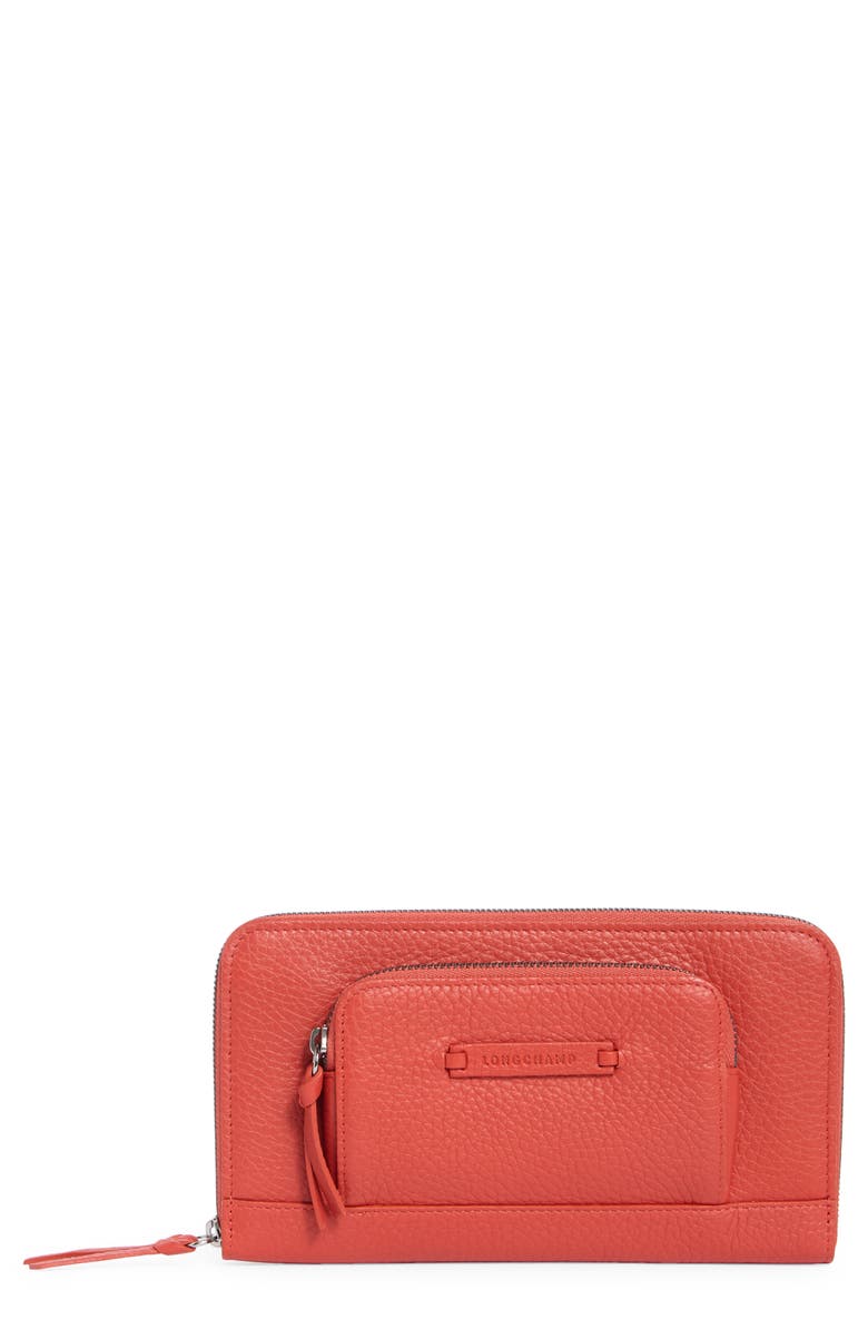 Longchamp Le Roseau Zip Wallet, Main, color, Burnt Red